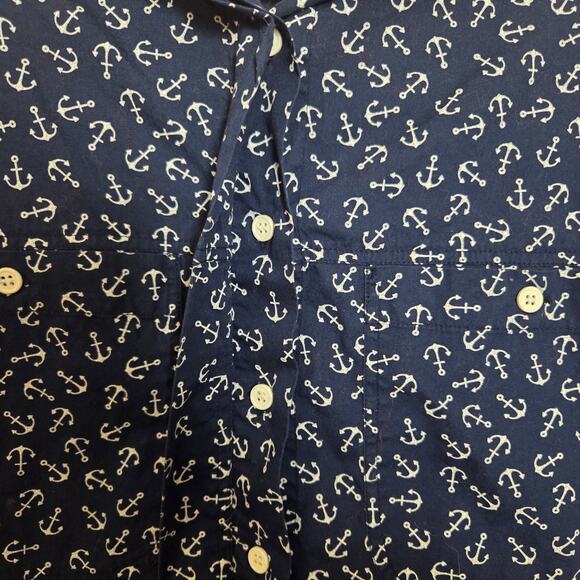 Diane Von Furstenberg DVF Navy Blue Anchor Print Cotton Button Down Up Top M - Picture 5 of 6
